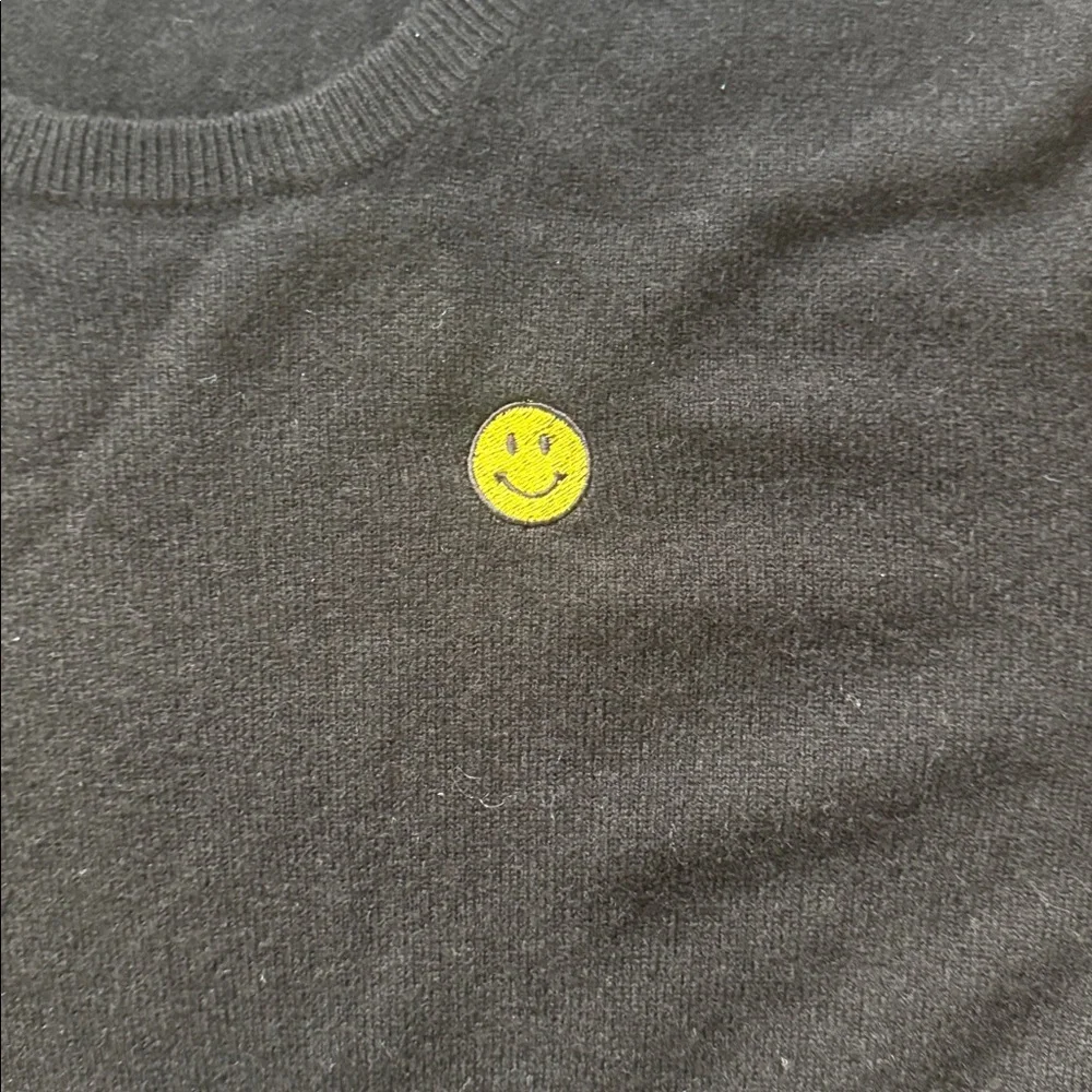 NWT NAADAM Yellow Smiley Face 100% Cashmere Black Crewneck Sweater Men’s 2XL